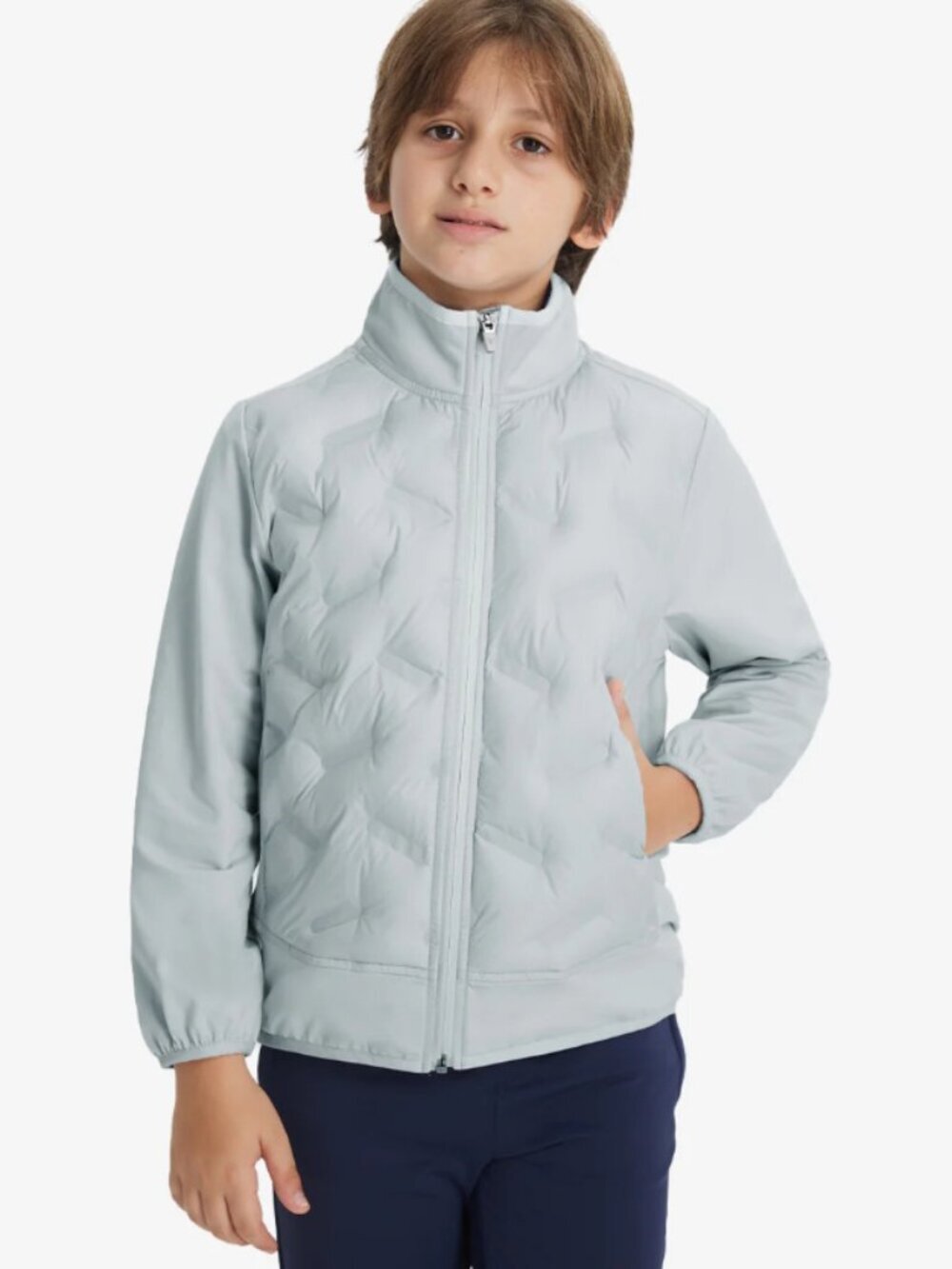 NWT New MAELREG Boys Windproof Puffer Jacket In Light Grey Size 8